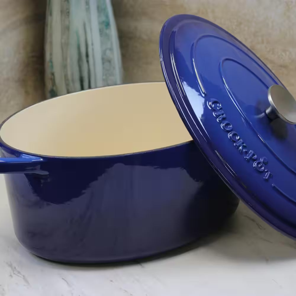 Artisan 7 Qt. Oval Cast Iron Nonstick Dutch Oven in Sapphire Blue with Lid
