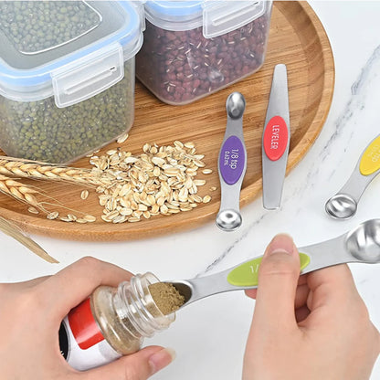 8Pcs Stainless Steel Measuring Spoons Set,Dual-Head Design with Magnetic Storage and Built-In Leveler for Precise Measuring