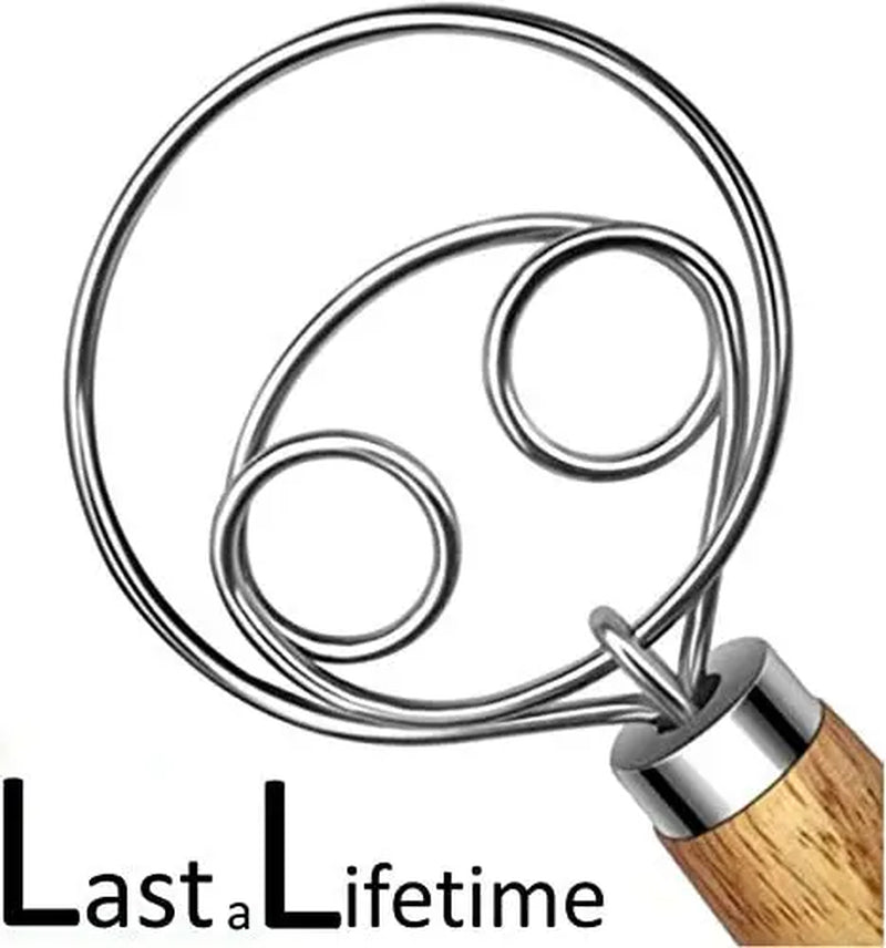 10Inch Danish Dough Whisk Stainless Steel Dutch Style Bread Dough Hand Mixer Wooden Handle Kitchen Baking Tools Artisian Blender