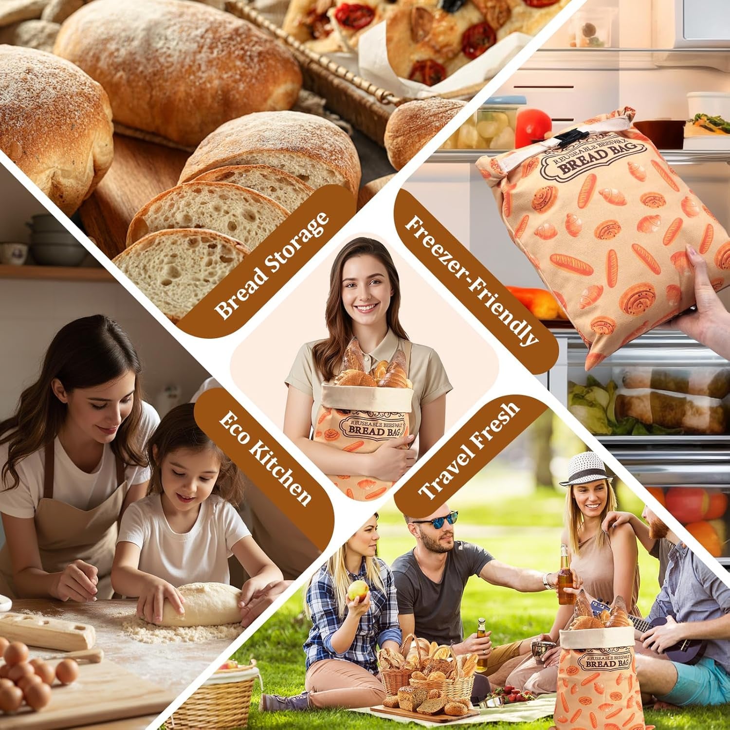 2 Pack Beeswax Bread Bags for Sourdough Homemade Bread, XL Cotton Lining Sourdough Reusable Natural Beeswax Bread Storage Bag, Keep Fresh and Upgraded Large Capacity Portable