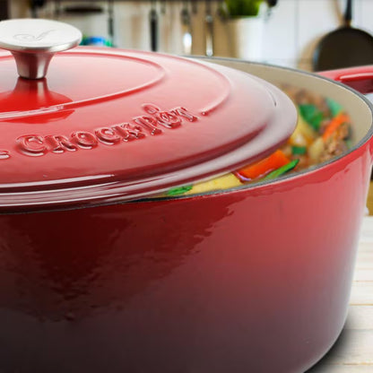 Artisan 7 Qt. Oval Cast Iron Nonstick Dutch Oven in Scarlet Red with Lid