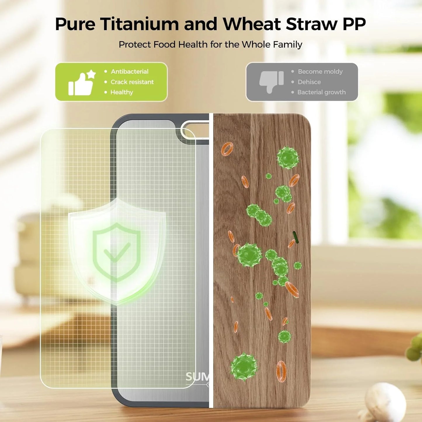 Double-Sided Titanium Cutting Board - Durable, Easy to Clean, Food Grade with Wheat Straw PP for Your Kitchen