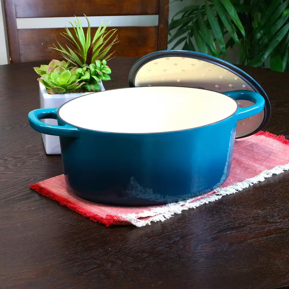 Artisan 7 Qt. Oval Cast Iron Nonstick Dutch Oven in Teal Ombre with Lid