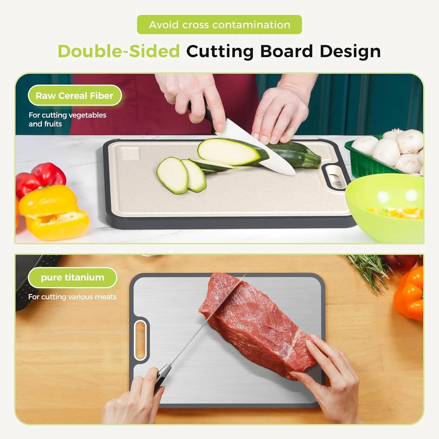 Double-Sided Titanium Cutting Board - Durable, Easy to Clean, Food Grade with Wheat Straw PP for Your Kitchen