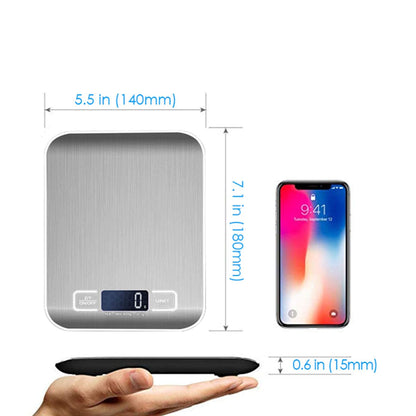 Digital Kitchen Scale,Food Scale for Meat Baking Weight,Unit Gram OZ Lb up 11 Lb(1G-5Kg),Silver Stainless Steel Anti-Fingerprint with Accuracy LCD Display for Cooking White(Include AAA Battery)