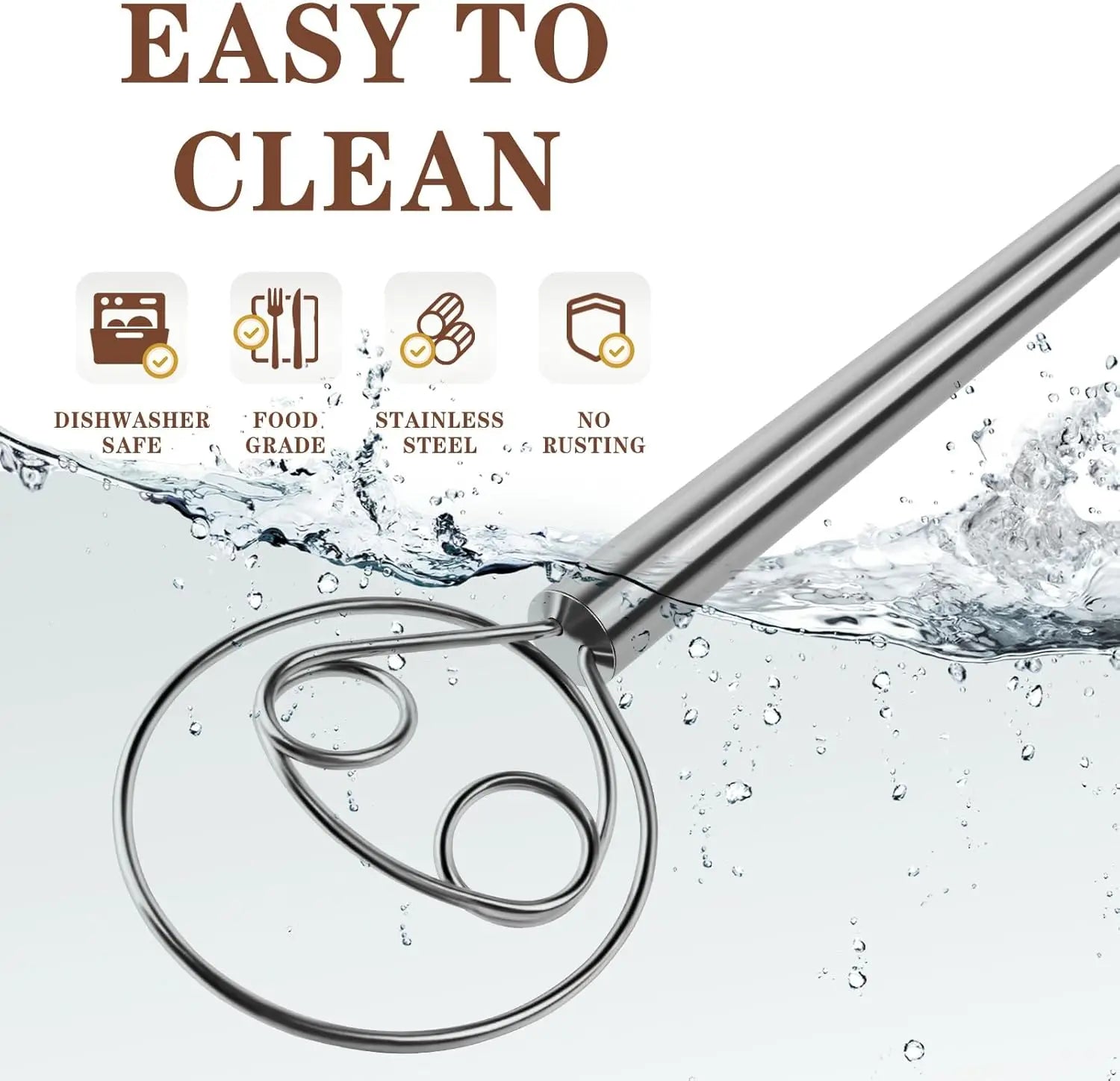 Stainless Steel Danish Dough Whisk Dishwasher Safe Dutch Bread Dough Mixer Hand Tool for Sourdough Pizza Pastry Cake Batter Tool