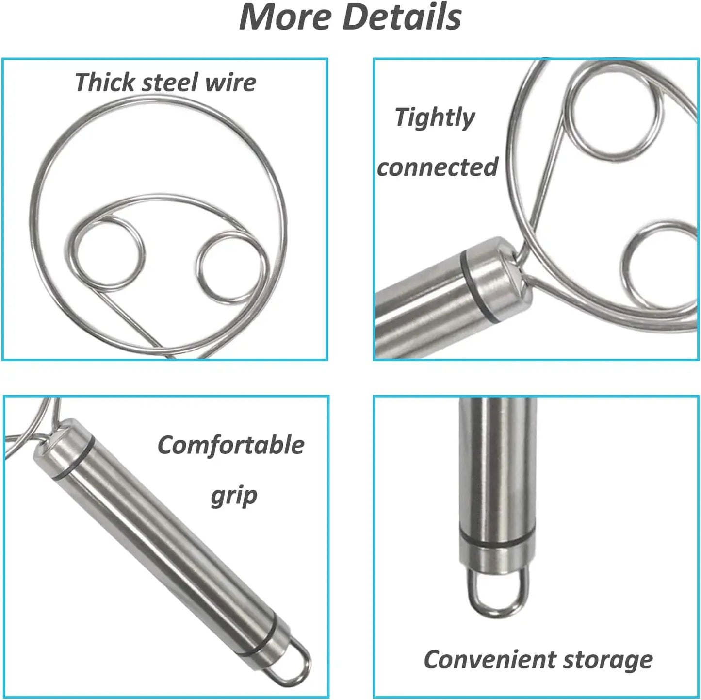 Stainless Steel Danish Dough Whisk Dishwasher Safe Dutch Bread Dough Mixer Hand Tool for Sourdough Pizza Pastry Cake Batter Tool