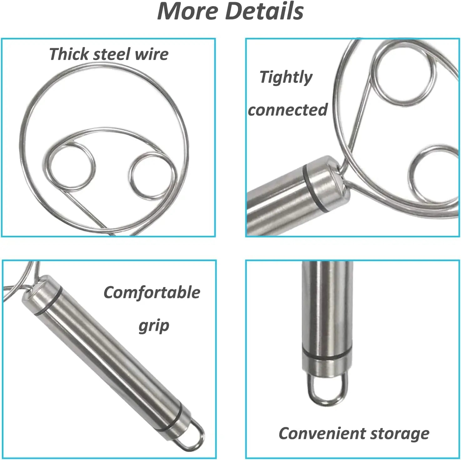 Stainless Steel Danish Dough Whisk Dishwasher Safe Dutch Bread Dough Mixer Hand Tool for Sourdough Pizza Pastry Cake Batter Tool