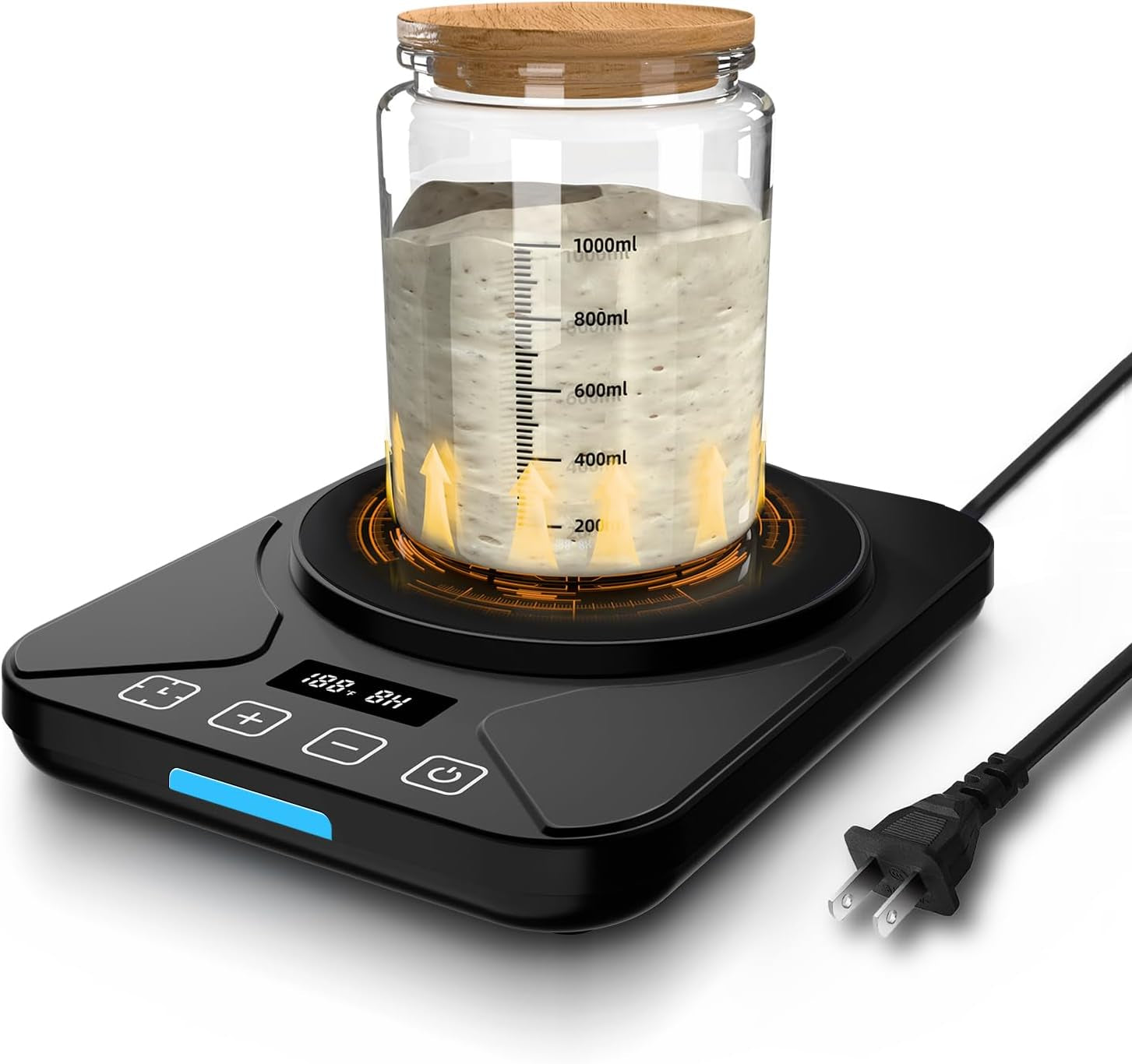 Sourdough Starter Warmer Mat - 24H Timer - Precise 1°F Thermostat Control (70-100°F) - Smart Memory Warming On/Off - Fits Jars up to 40Oz - Perfect for Home Baking (Black)