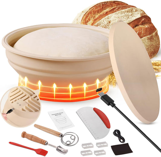 Revolutionize Your Baking with the 9-Inch Electric Thermostatic Silicone Sourdough Bread Proofing Basket Set - Perfect for Effortless Fermentation and Versatile Kitchen Use!