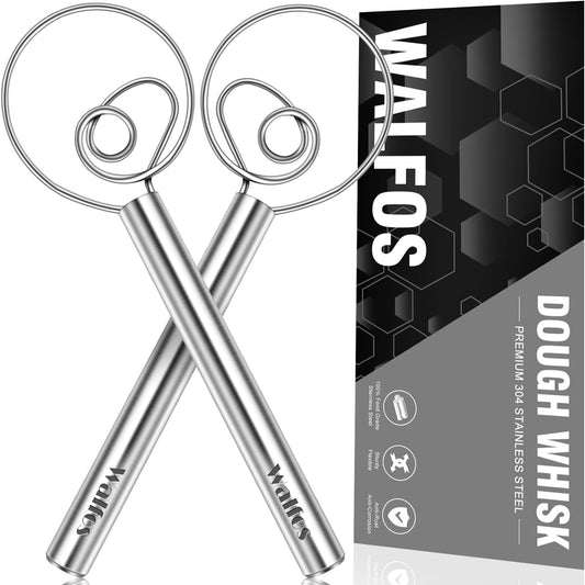 Danish Dough Whisks, Rustproof Stainless Steel Bread Whisk, Quick Mixing Bread Mixer, Dutch Dough Whisk for Cooking, Blending, Whisking, Stirring, Sourdough, Pizza, Pastry, Cake Batter（2Pcs)