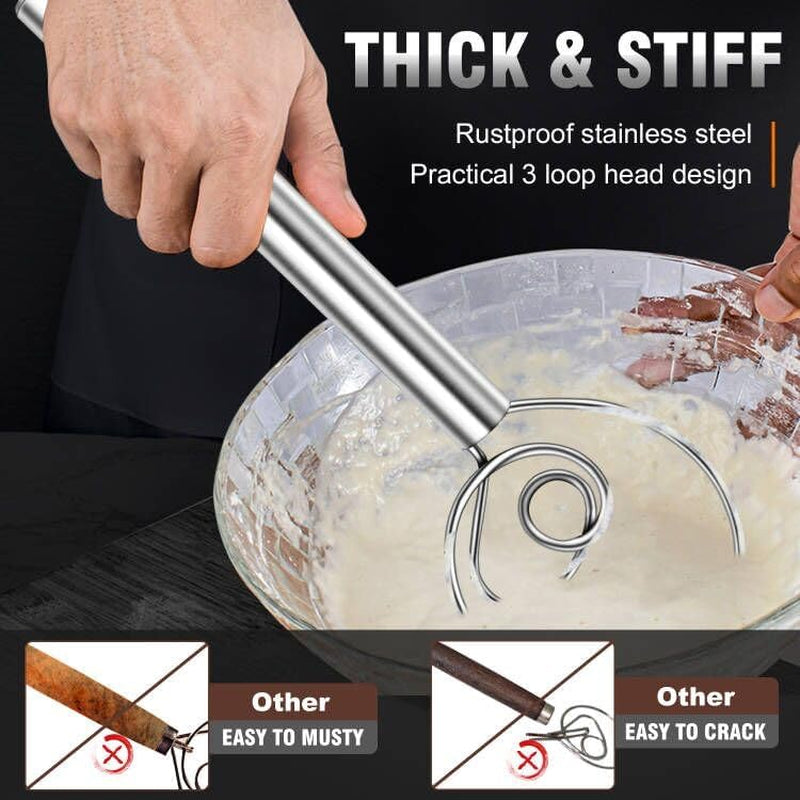 Danish Dough Whisks, Rustproof Stainless Steel Bread Whisk, Quick Mixing Bread Mixer, Dutch Dough Whisk for Cooking, Blending, Whisking, Stirring, Sourdough, Pizza, Pastry, Cake Batter（2Pcs)