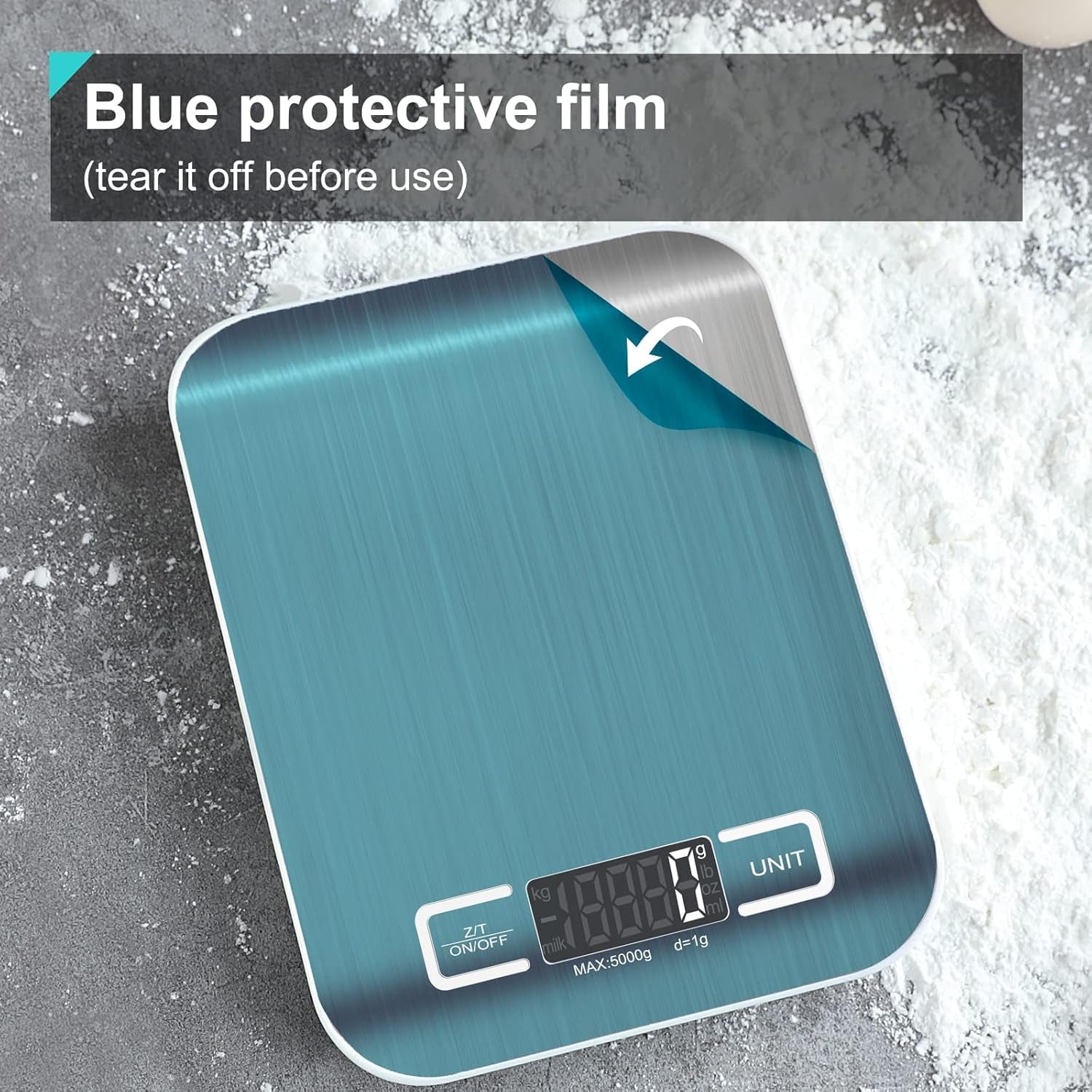 Digital Kitchen Scale,Food Scale for Meat Baking Weight,Unit Gram OZ Lb up 11 Lb(1G-5Kg),Silver Stainless Steel Anti-Fingerprint with Accuracy LCD Display for Cooking White(Include AAA Battery)