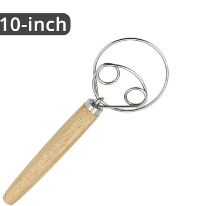 10Inch Danish Dough Whisk Stainless Steel Dutch Style Bread Dough Hand Mixer Wooden Handle Kitchen Baking Tools Artisian Blender