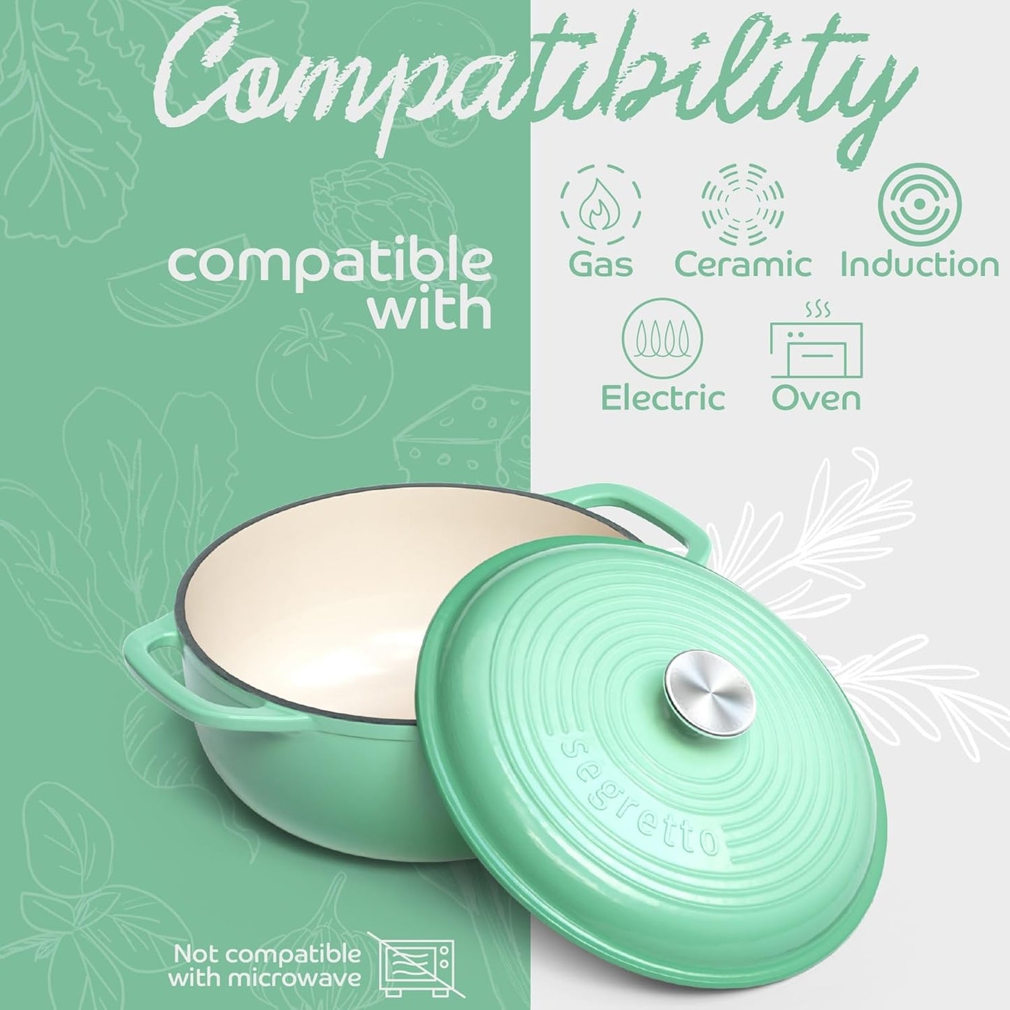 Enameled Cast Iron Dutch Oven, 6 Quarts, Light Green