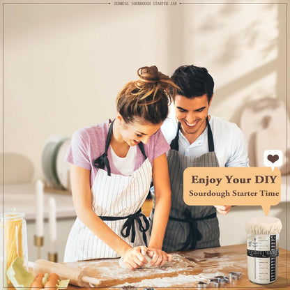 Sourdough Starter Kit, 34OZ Sourdough Starter Jar with Date Marked Feeding Band, Thermometercloth Cover & Metal Lid, Reusable Sourdough Bread Baking Supplies, Home Baking Gifts