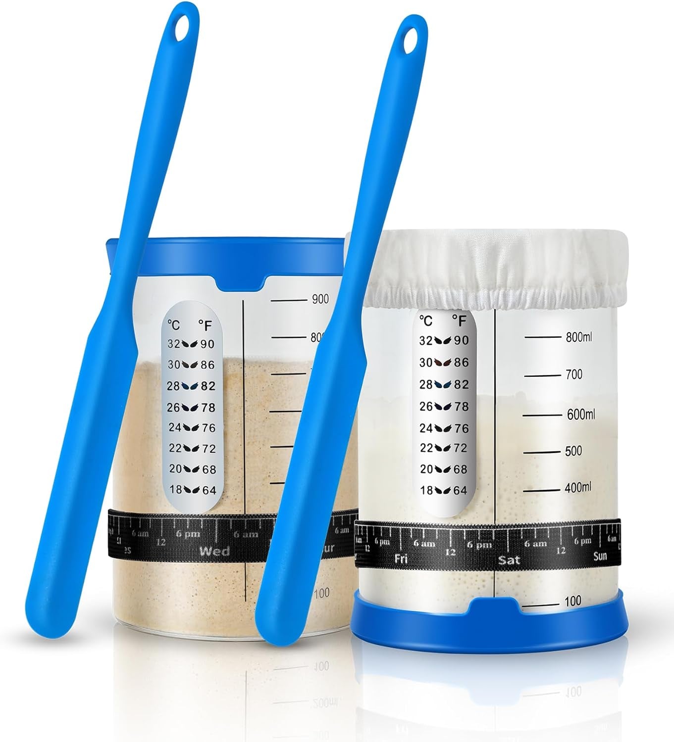 Sourdough Starter Jar,Sourdough Starter Kit – 2 Pack 34Oz Organic Sour Dough Glass Jars Wide Mouth,Fermenters Tool for Home Bakers,Bread Baking Supplies,Large Glass Container with Lid