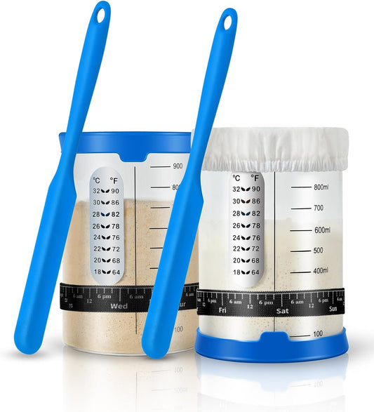 Sourdough Starter Jar,Sourdough Starter Kit – 2 Pack 34Oz Organic Sour Dough Glass Jars Wide Mouth,Fermenters Tool for Home Bakers,Bread Baking Supplies,Large Glass Container with Lid