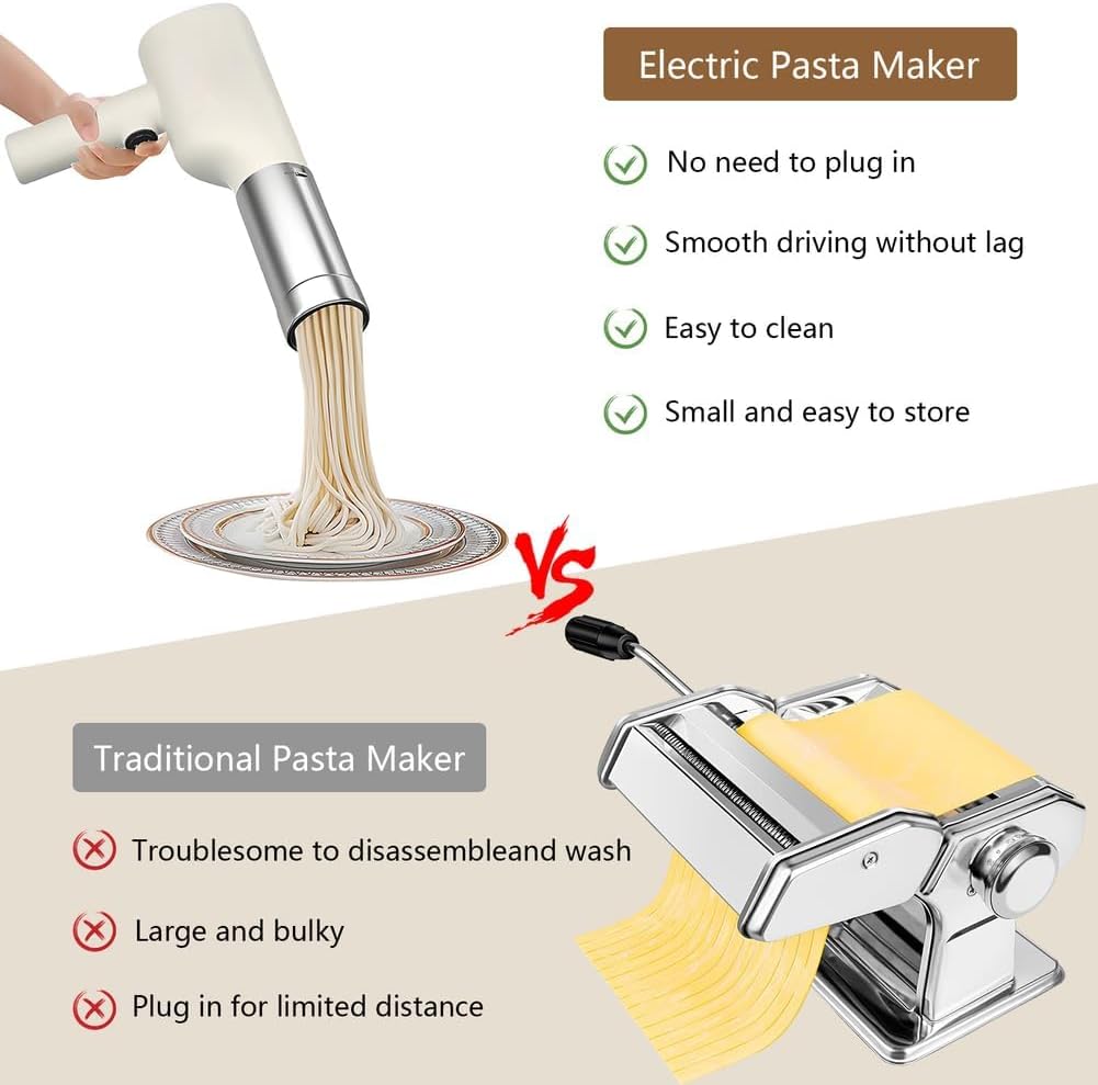 Revolutionize Your Cooking with the Handheld Electric Pasta Maker Gun - 5-in-1 Cordless Kitchen Companion for Fresh Homemade Spaghetti and More!