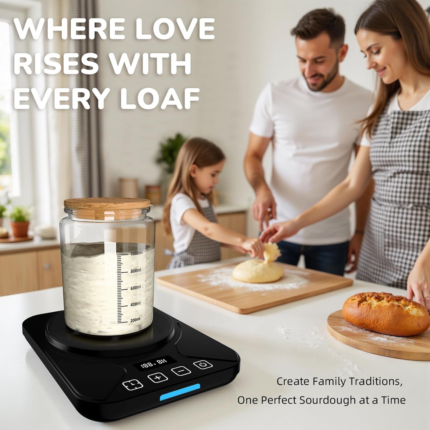 Sourdough Starter Warmer Mat - 24H Timer - Precise 1°F Thermostat Control (70-100°F) - Smart Memory Warming On/Off - Fits Jars up to 40Oz - Perfect for Home Baking (Black)