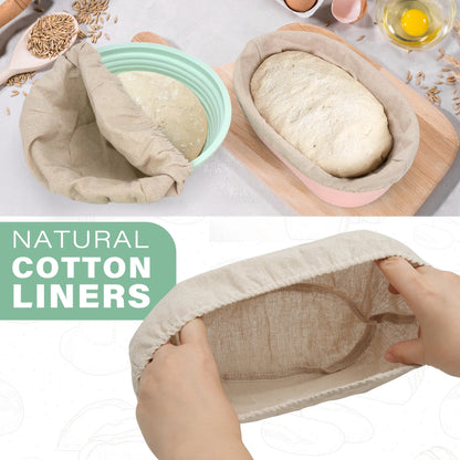 Silicone Banneton Bread Proofing Baskets W/Liners, 9" Round&10" Oval, Sourdough Starter Kit
