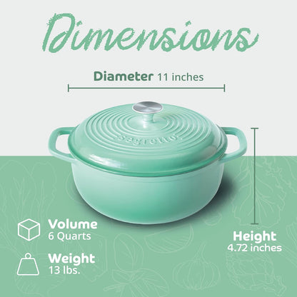 Enameled Cast Iron Dutch Oven, 6 Quarts, Light Green