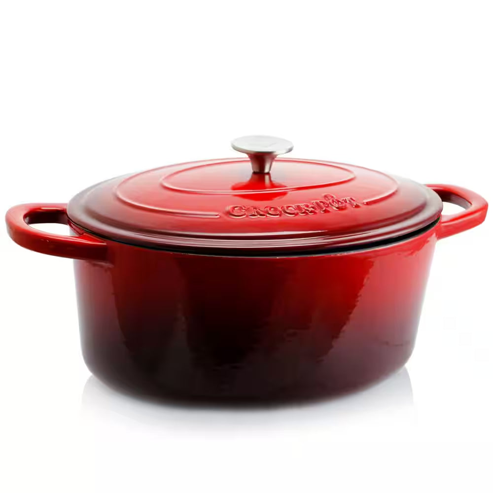Artisan 7 Qt. Oval Cast Iron Nonstick Dutch Oven in Scarlet Red with Lid