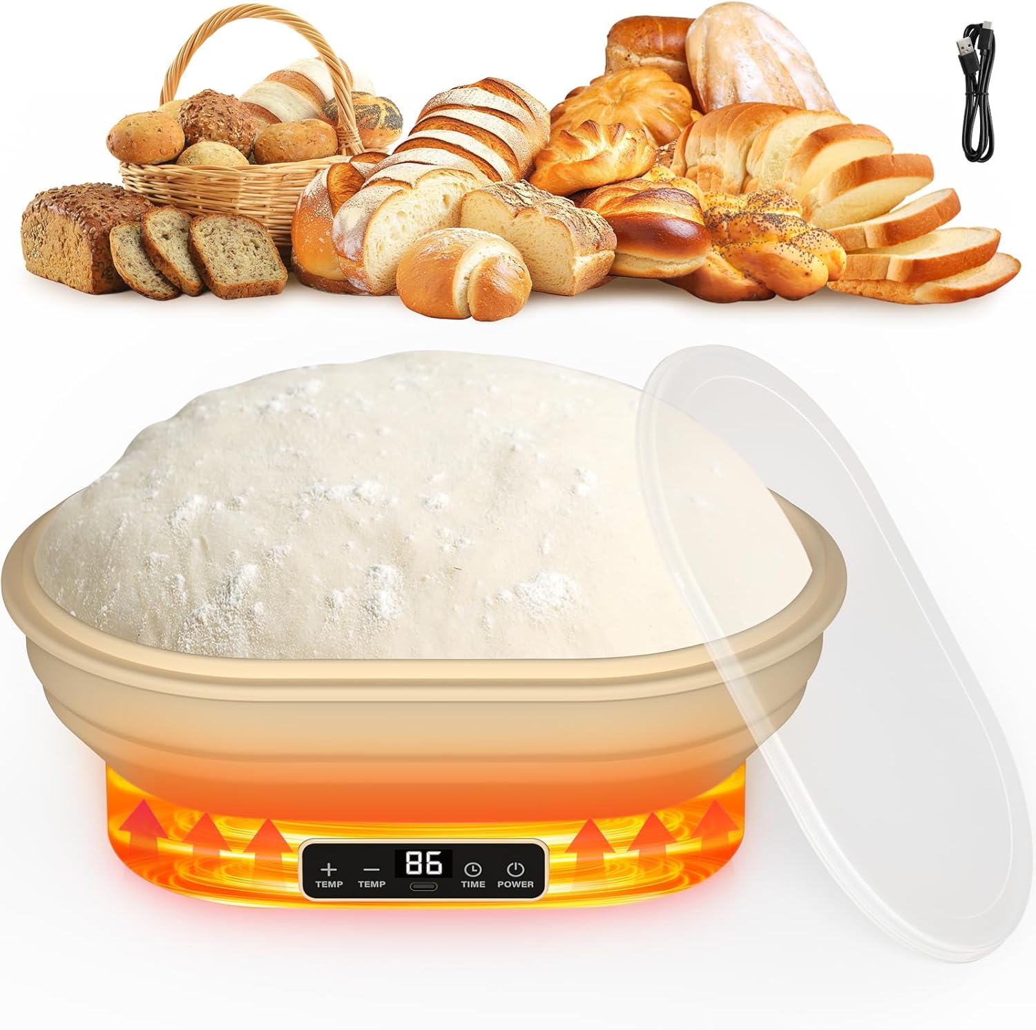 Revolutionize Your Baking with the 2L Electric Thermostatic Silicone Oval Proofing Basket - Perfect for Sourdough, Dough Rising, and More!