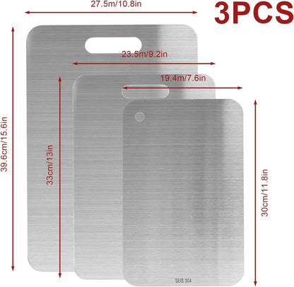 Upgrade Your Kitchen with 3-Piece Premium Stainless Steel Cutting Board Set - Double-Sided, Lightweight & Durable!