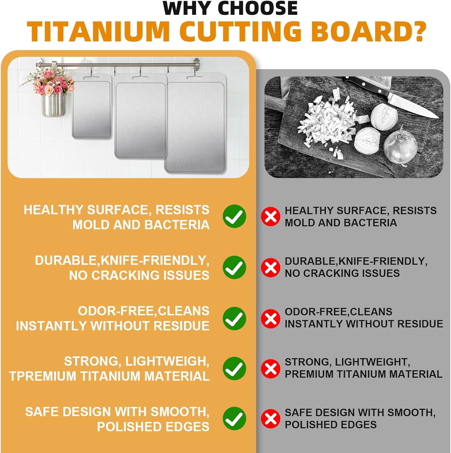 3Pcs Titanium Cutting Boards - 100% Pure Titanium, Double-Sided, Food Grade, Rust-Proof, Durable, Perfect for Meat, Fruit & Vegetables - Premium Kitchen Cutting Mat Holiday Gifts for Women Wife