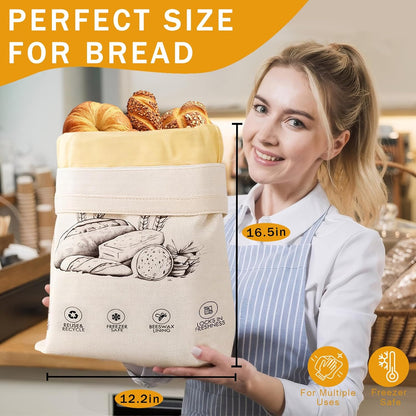 Keep Your Bread Fresh and Stylish with Our 2-Pack Reusable Beeswax Bread Bags in Ivory Loaf