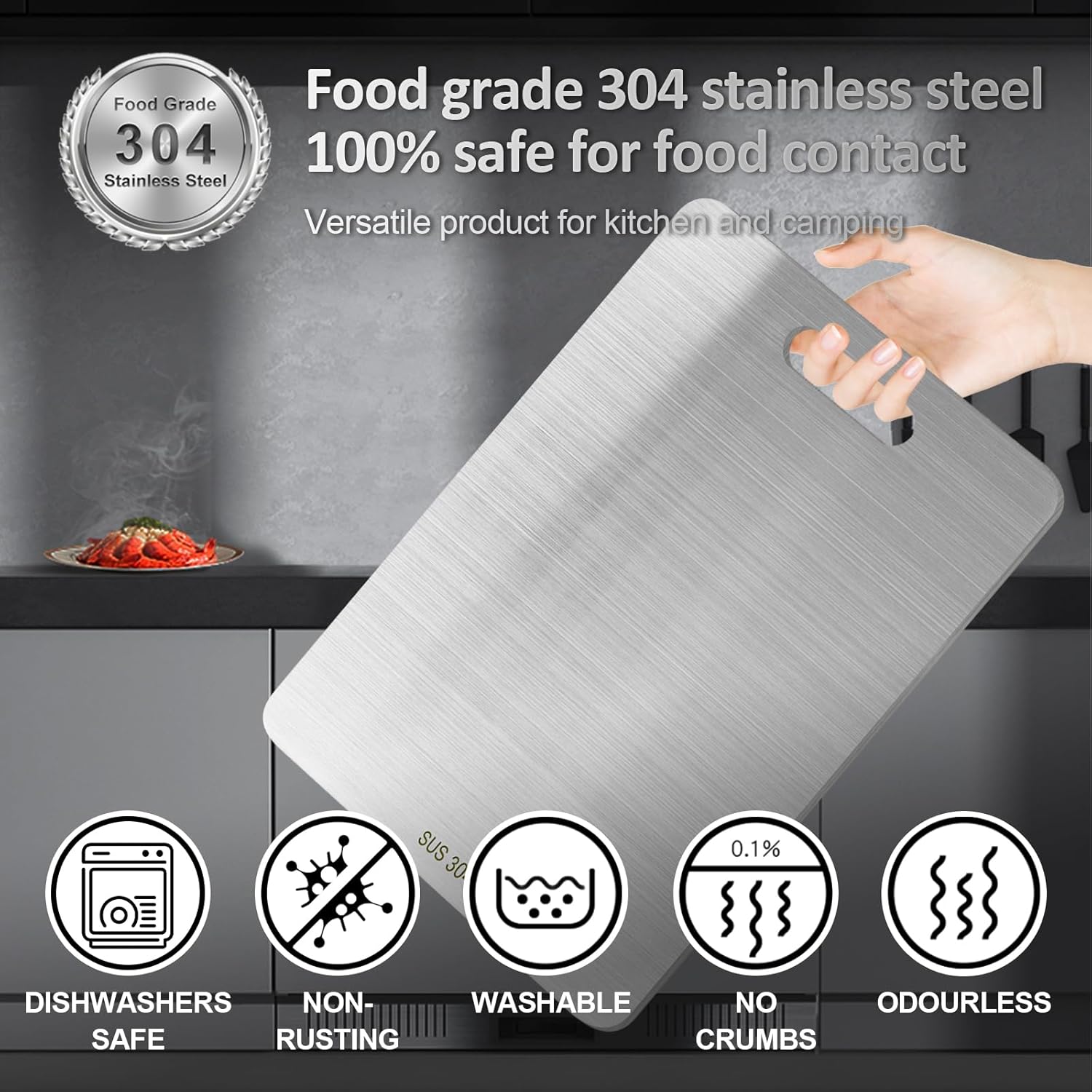 Upgrade Your Kitchen with 3-Piece Premium Stainless Steel Cutting Board Set - Double-Sided, Lightweight & Durable!