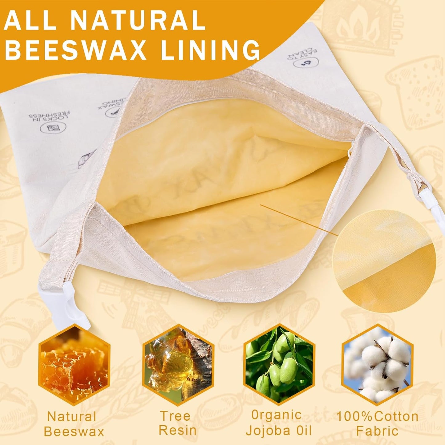 Keep Your Bread Fresh and Stylish with Our 2-Pack Reusable Beeswax Bread Bags in Ivory Loaf