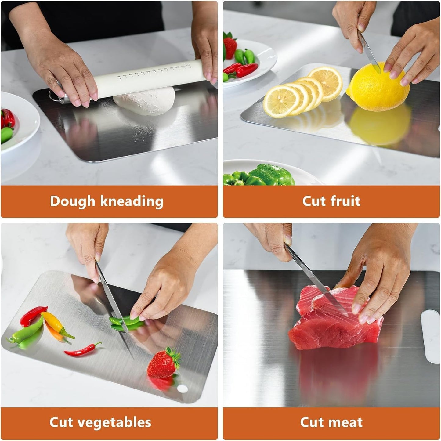 Upgrade Your Kitchen with 3-Piece Premium Stainless Steel Cutting Board Set - Double-Sided, Lightweight & Durable!