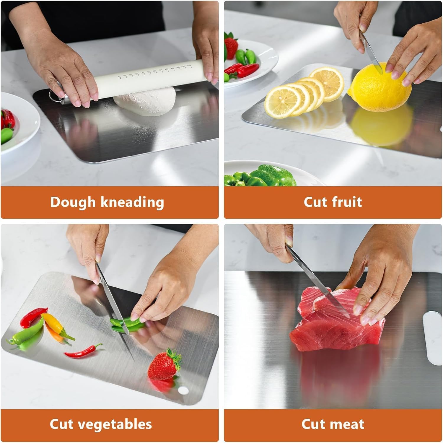 Upgrade Your Kitchen with 3-Piece Premium Stainless Steel Cutting Board Set - Double-Sided, Lightweight & Durable!