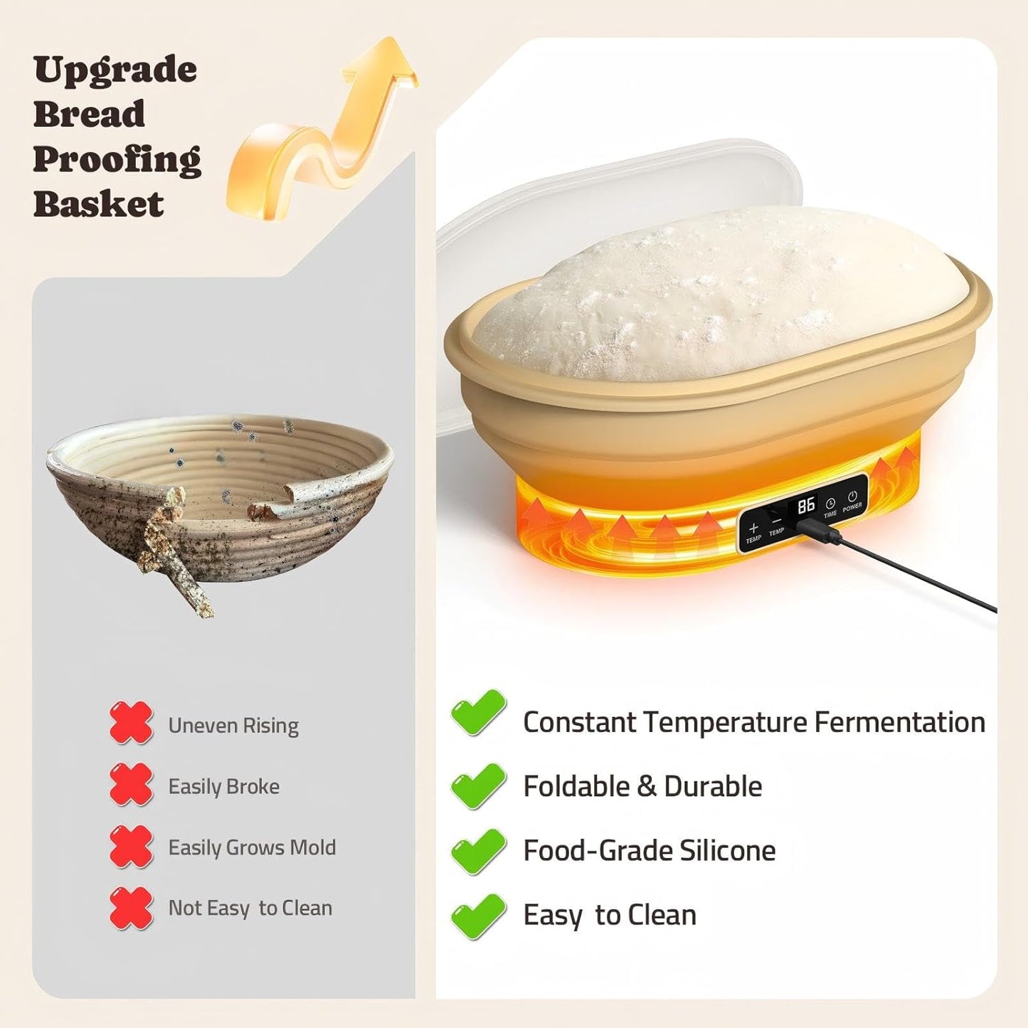Revolutionize Your Baking with the 2L Electric Thermostatic Silicone Oval Proofing Basket - Perfect for Sourdough, Dough Rising, and More!