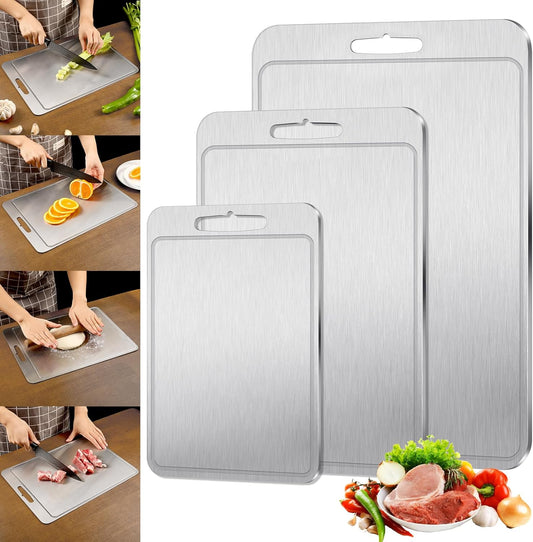 3Pcs Titanium Cutting Boards - 100% Pure Titanium, Double-Sided, Food Grade, Rust-Proof, Durable, Perfect for Meat, Fruit & Vegetables - Premium Kitchen Cutting Mat Holiday Gifts for Women Wife