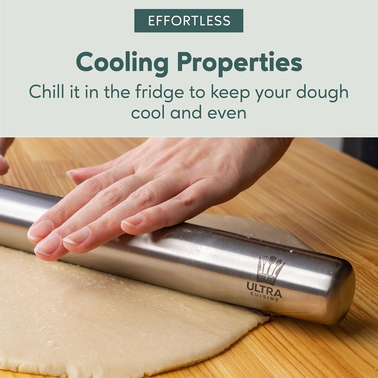 French Rolling Pin for Baking – Use with Pizza, Cookie, and Pastry Dough, Fondant and Pie Crust – Tapered Design Bread Roller Pin, Stainless Steel 15.75-Inch Large Roller Pin