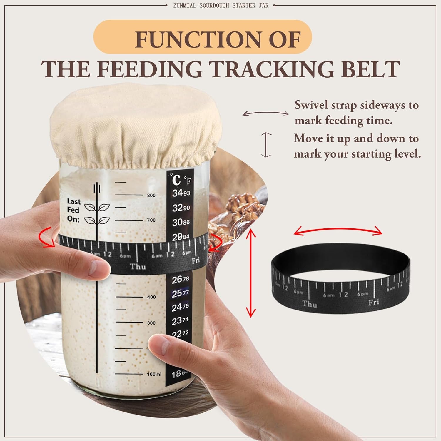 Sourdough Starter Kit, 34OZ Sourdough Starter Jar with Date Marked Feeding Band, Thermometercloth Cover & Metal Lid, Reusable Sourdough Bread Baking Supplies, Home Baking Gifts