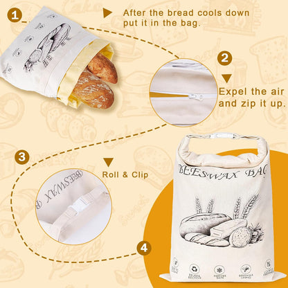 Keep Your Bread Fresh and Stylish with Our 2-Pack Reusable Beeswax Bread Bags in Ivory Loaf