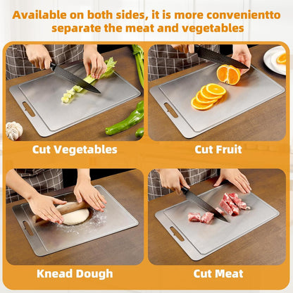 3Pcs Titanium Cutting Boards - 100% Pure Titanium, Double-Sided, Food Grade, Rust-Proof, Durable, Perfect for Meat, Fruit & Vegetables - Premium Kitchen Cutting Mat Holiday Gifts for Women Wife
