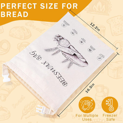 Keep Your Bread Fresh and Stylish with Our 2-Pack Reusable Beeswax Bread Bags in Ivory Loaf