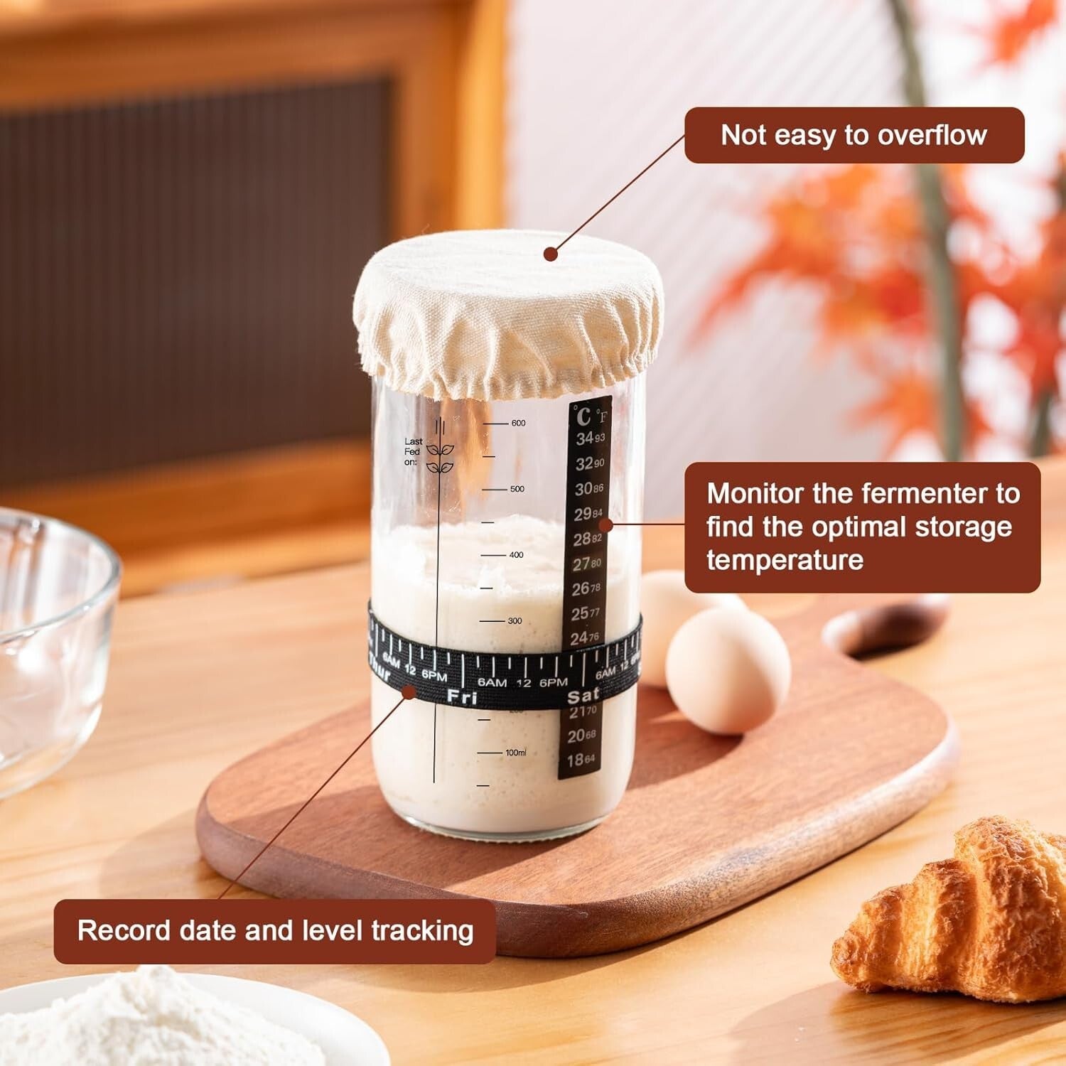 Sourdough Starter Jar, 24Oz Sourdough Bread Baking Supplies Fermentation Kit, Gl