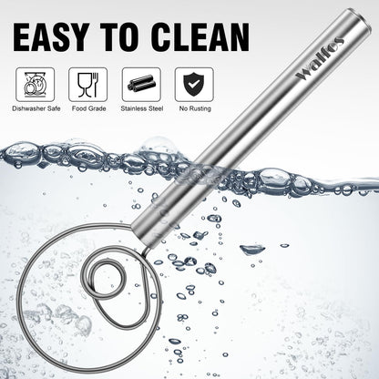 Danish Dough Whisks, Rustproof Stainless Steel Bread Whisk, Quick Mixing Bread Mixer, Dutch Dough Whisk for Cooking, Blending, Whisking, Stirring, Sourdough, Pizza, Pastry, Cake Batter（2Pcs)