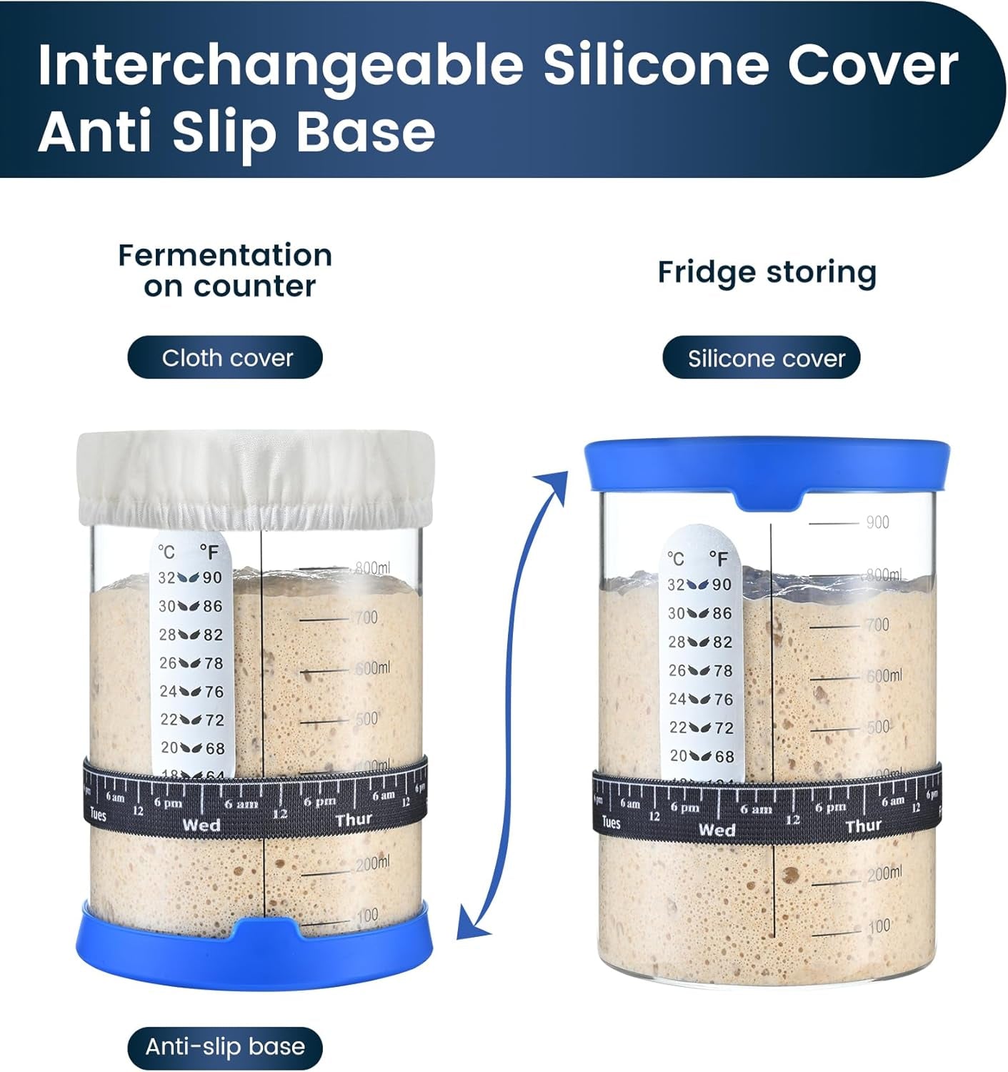 Sourdough Starter Jar,Sourdough Starter Kit – 2 Pack 34Oz Organic Sour Dough Glass Jars Wide Mouth,Fermenters Tool for Home Bakers,Bread Baking Supplies,Large Glass Container with Lid