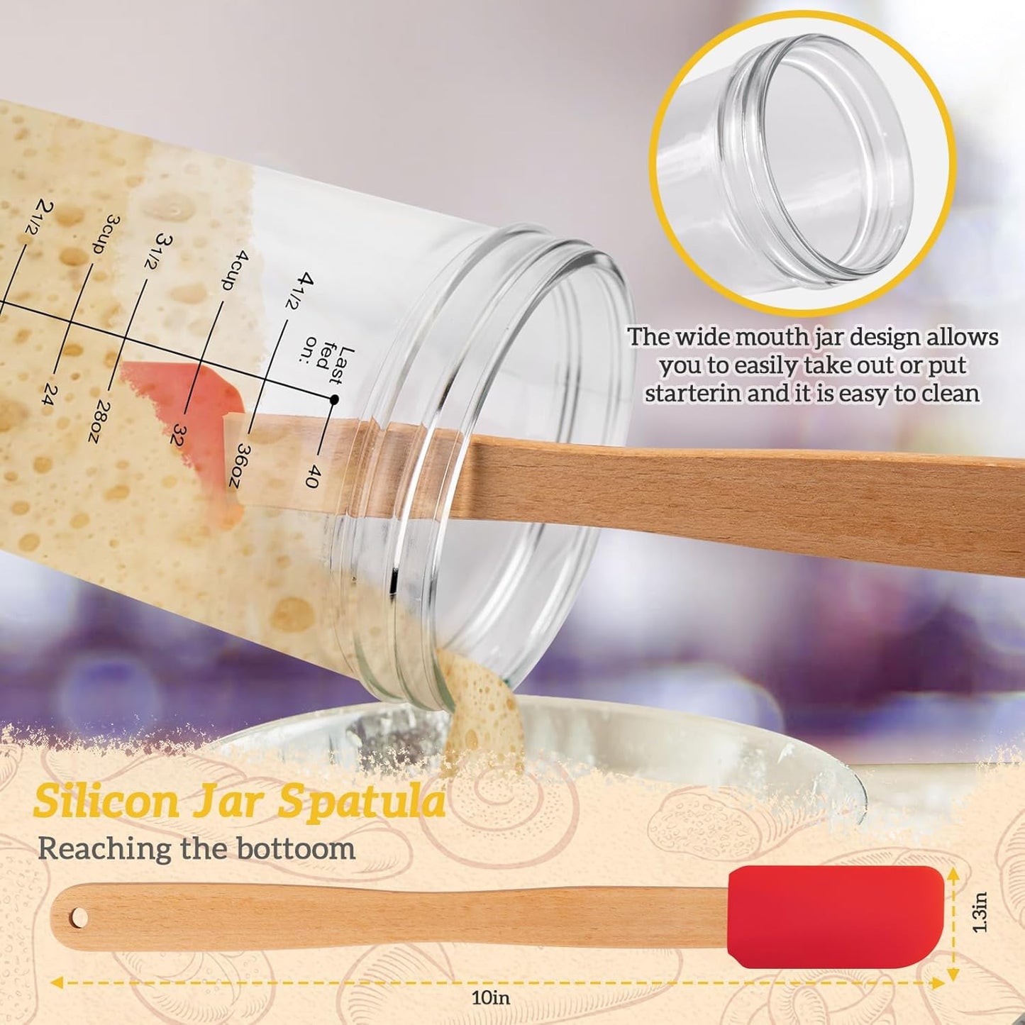 40Oz/1200Ml Sourdough Starter Kit – Extra Thermometer Strips and Breathable Covers Included in Sourdough Starter Jar – a Perfect Sourdough Bread Starter Kit for Beginners to Expert