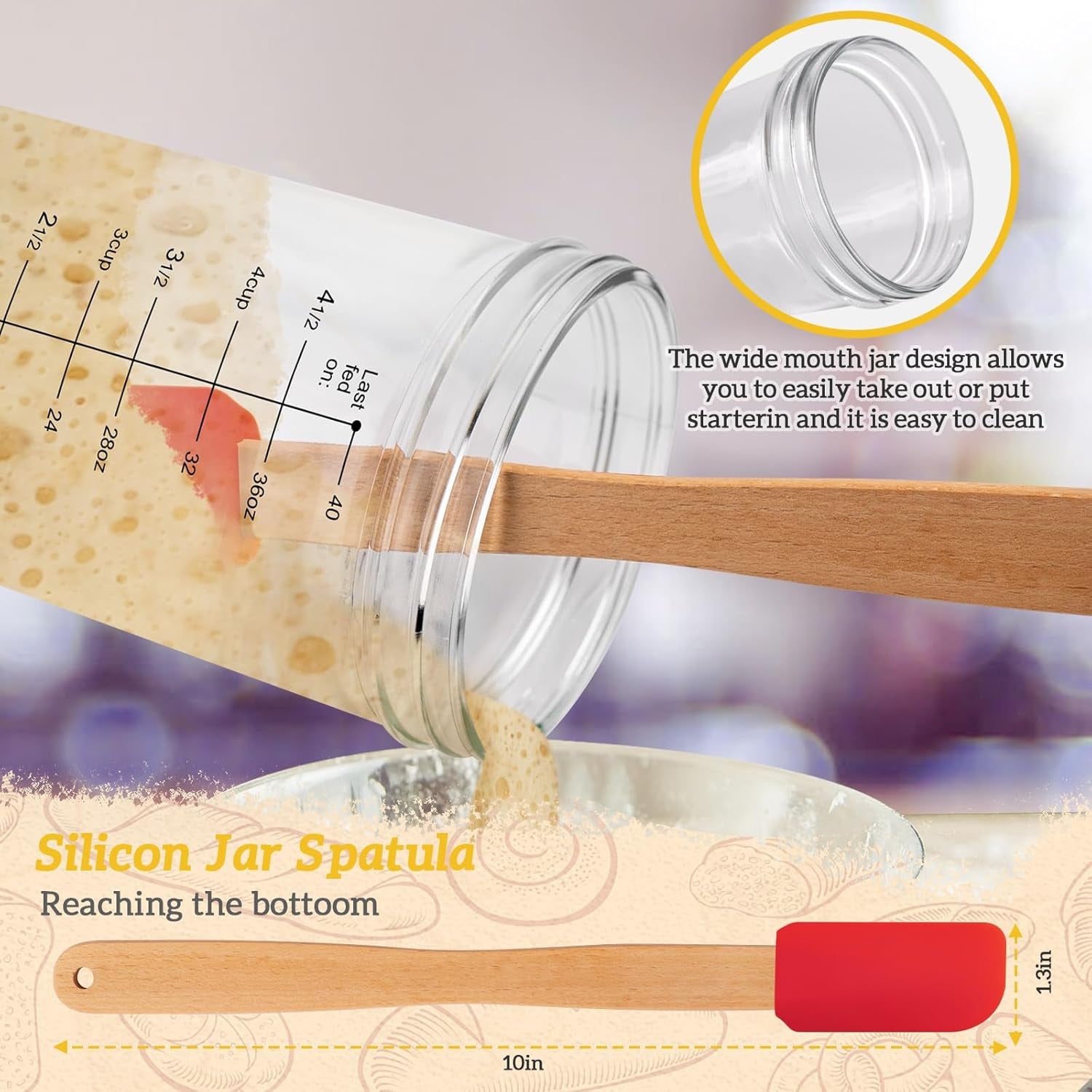 40Oz/1200Ml Sourdough Starter Kit – Extra Thermometer Strips and Breathable Covers Included in Sourdough Starter Jar – a Perfect Sourdough Bread Starter Kit for Beginners to Expert