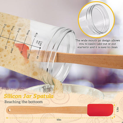 40Oz/1200Ml Sourdough Starter Kit – Extra Thermometer Strips and Breathable Covers Included in Sourdough Starter Jar – a Perfect Sourdough Bread Starter Kit for Beginners to Expert