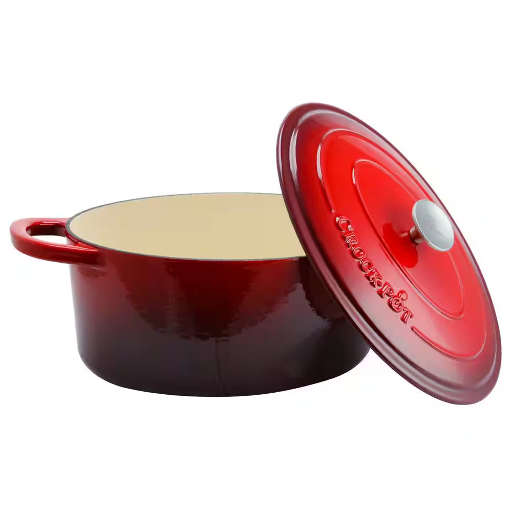 Artisan 7 Qt. Oval Cast Iron Nonstick Dutch Oven in Scarlet Red with Lid