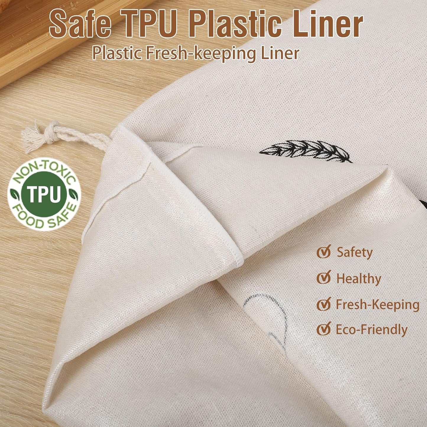 3 Pack Linen Bread Bags for Homemade Bread, Reusable Sourdough Bread Bags with P